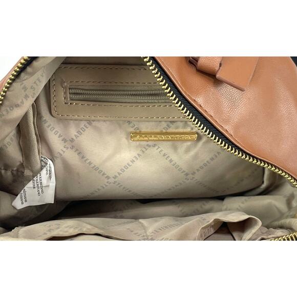 Steve Madden Cognac Faux Leather Quilted Tassel Mini Backpack - Picture 3 of 5